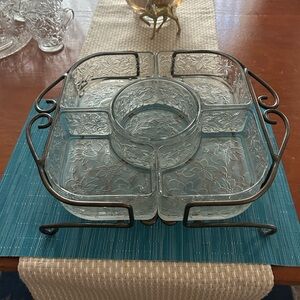 Vintage Princess House Fantasia Chip and Dip Set with Metal Caddy